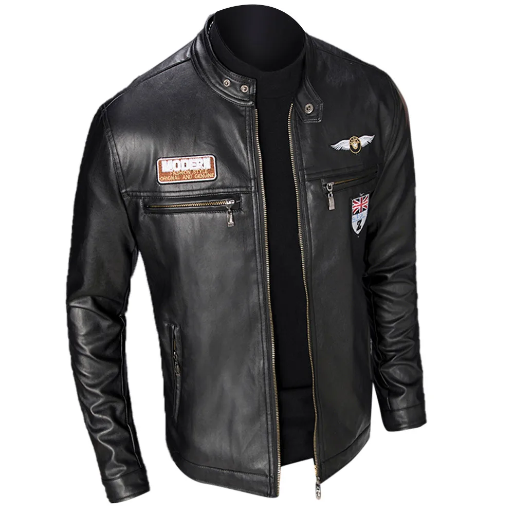 Мужские кожаные куртки модная осенне зимняя новая Стильная приталенная кожаная