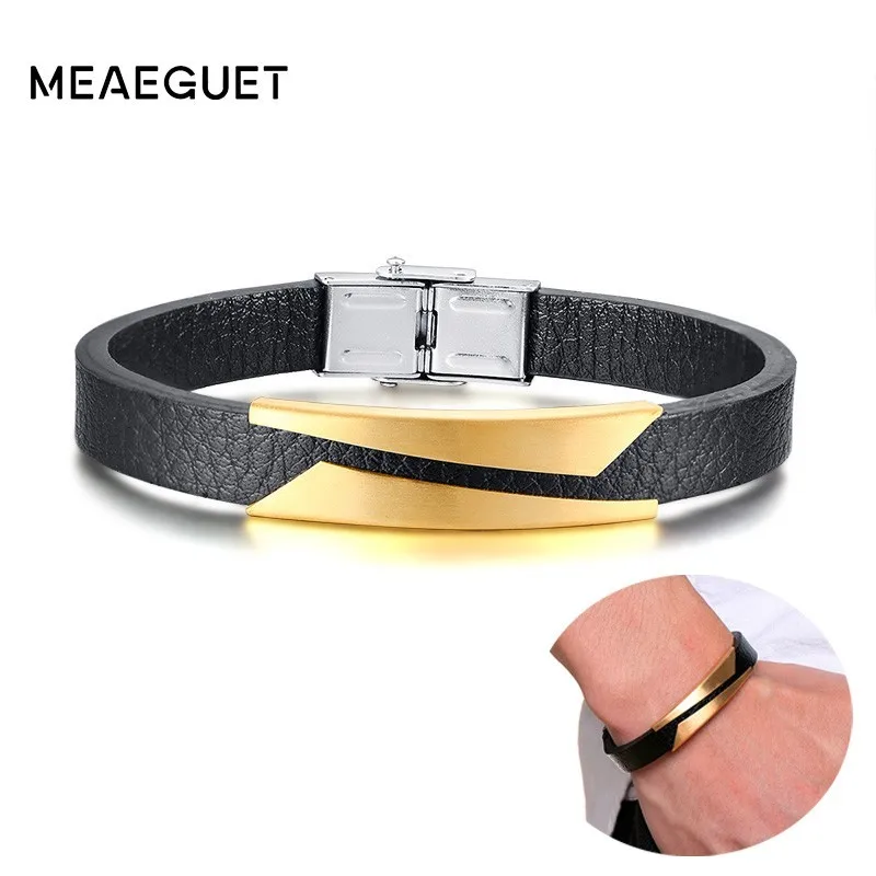 Браслет ручной работы из натуральной кожи мужской манжета черного цвета