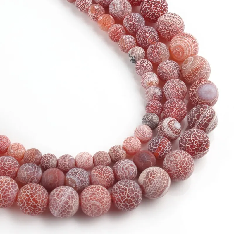 

Natural Stone Frosted Cracked Red Dragon Veins Fire Agate 6 8 10mm Round Loose Beads DIY Bracelet For Jewelry Making 15 inch