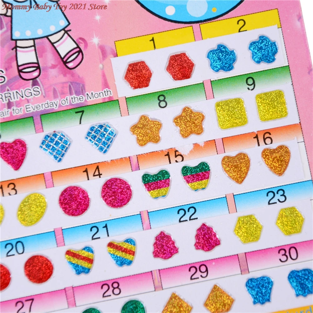 Pegatinas bonitas de pendiente DIY para ni&ntilde;os, juguetes de pegatinas de cristal de recompensa de dibujos animados, 1 hoja = 60 uds.-0