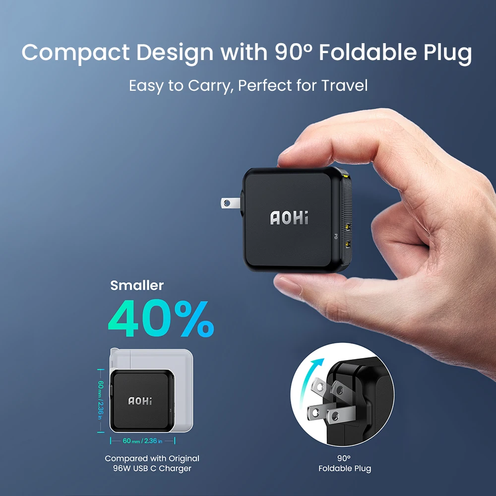 Зарядное устройство AOHI Magcube USB C 100 Вт зарядное GaN для Macbook планшета быстрая зарядка