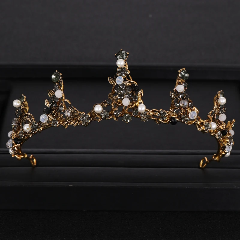 

New Handmade Black Crowns Crystal Rhinestone Gold Princess Crown for Wedding tiara Hair Accessories Bridal Diadem Hair Jewelry