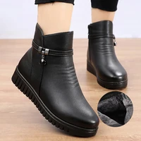 women ankle boots 2021 soft plush fashion winter booties for ladies zip metal decoration black female boot leather non slip