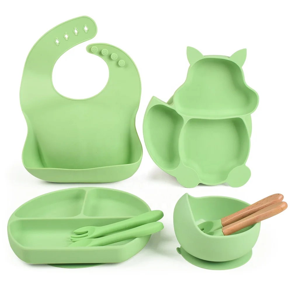 

Baby bowl+spoon+fork Set Feeding Food Tableware Silicone BPA Free Baby Bibs Feeding Bowls Fork and Spoon kid dinner for child