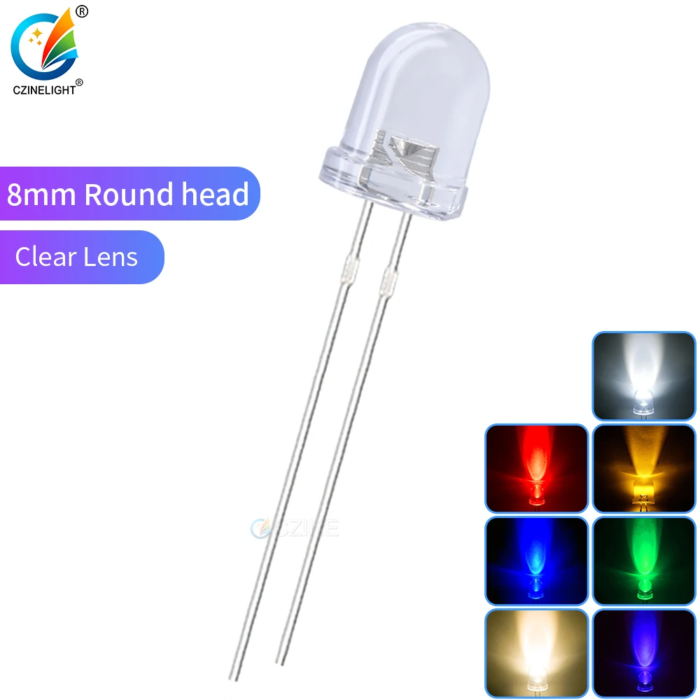 

500Pcs/Bag High Quality 8mm Round Water Clear Led Yellow Red Blue Warm White 8mm Led Diode For Flashlight Lamp Beads