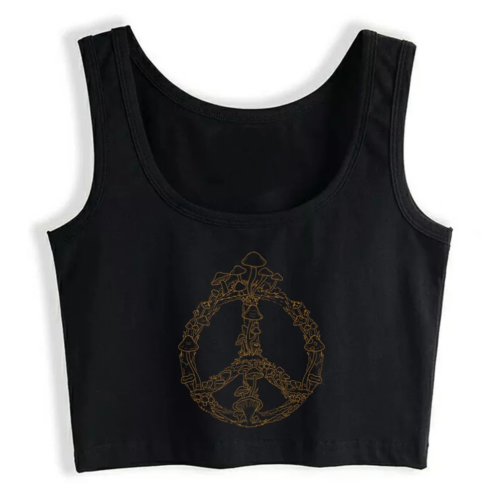 

Crop Top Women Retro Sketch Mushroom Peace Sign Vintage 70s 80s Grunge Aesthetic Gothic Y2k Tank Top Female Clothes