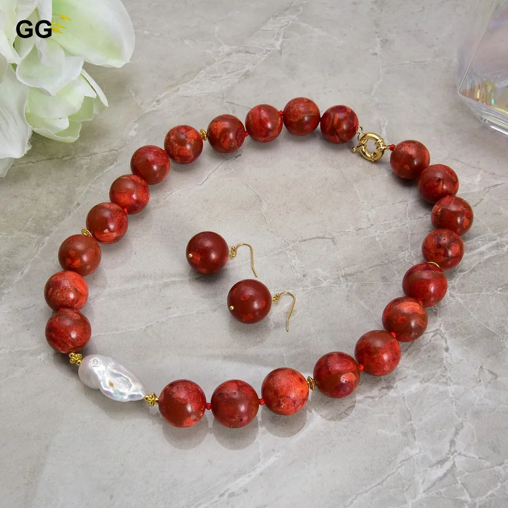 GG ювелирные изделия 20 &quot18 мм красный коралл белый жемчуг Цепочки и ожерелья