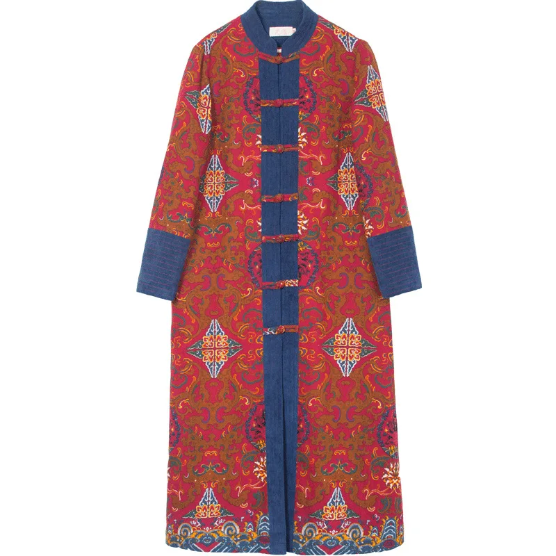Autumn and winter Tibetan style women's clothing retro Chinese style Tang style coat Chinese style long loose windbreaker - Цвет: Прозрачный