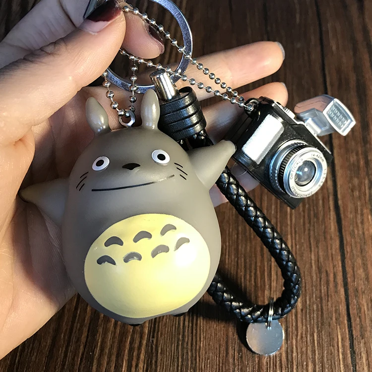 Милый брелок для ключей Totoro кожаный шнур женский автомобильных со светодиодным