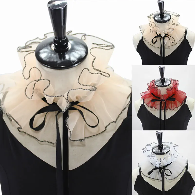 Воротник-стойка с оборками Женский винтажный накладной воротник из органзы со