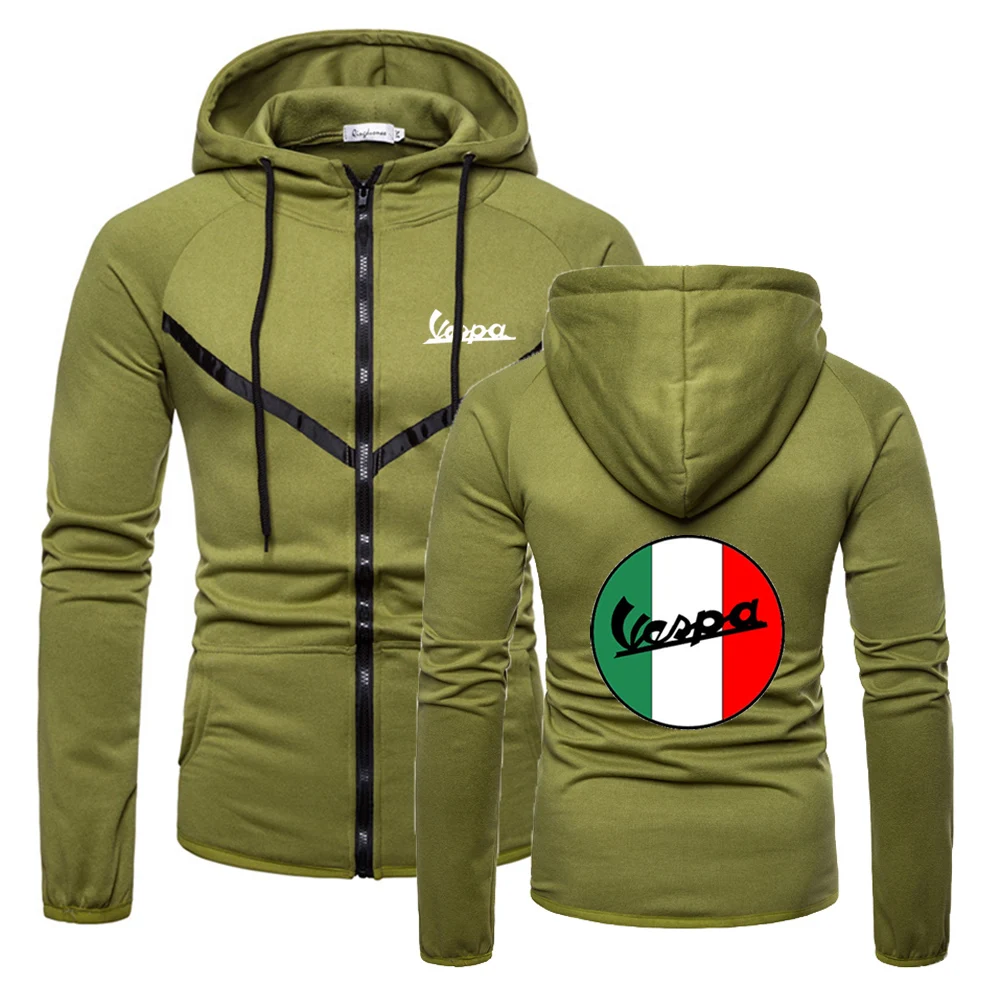 

2021 Mens Vespa Logo Brand High Quality Wild Fitness Solid Color Style Zipper Muscle Sportswear Long Sleeve Outerwear Hoodies
