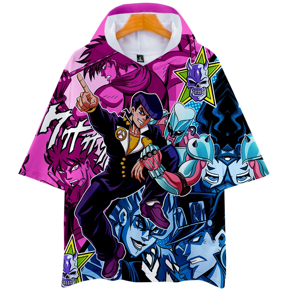 

Футболка JOJO с 3D принтом для мужчин и женщин, модная тенниска с капюшоном в стиле хип-хоп, повседневная майка с короткими рукавами для мальчик...