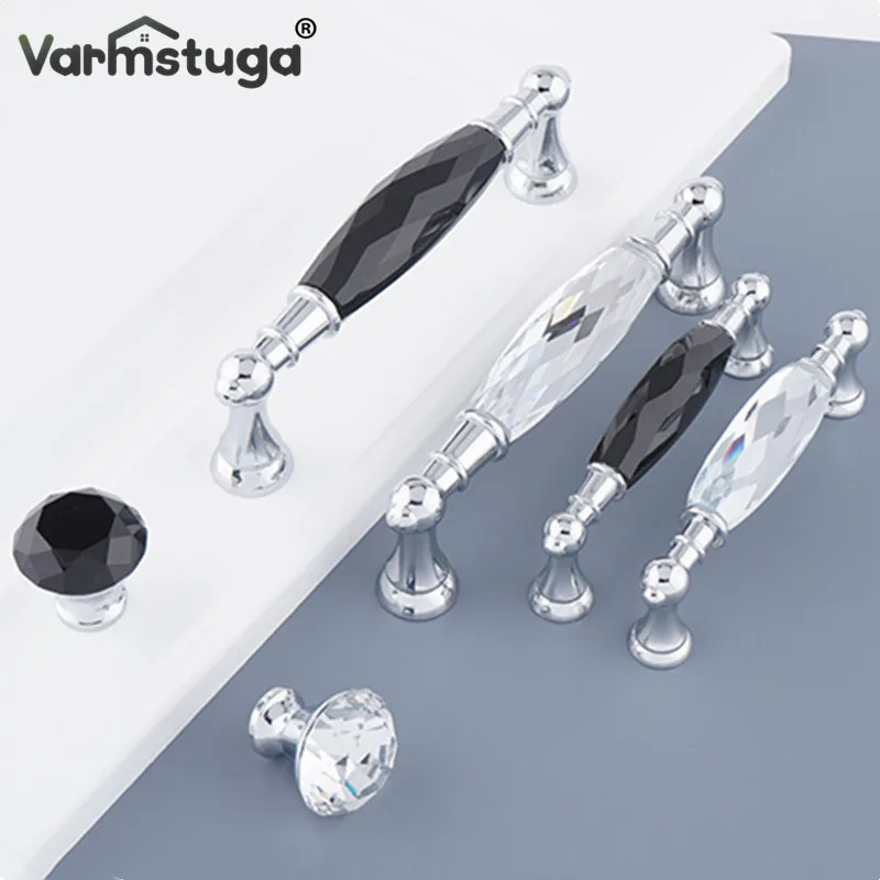 

96/128mm Silvery Long Crystal Handle Dresser Zinc Alloy Knobs Drawer Wardrobe Handles For Cabinet Kitchen Pull Cupboard Knob