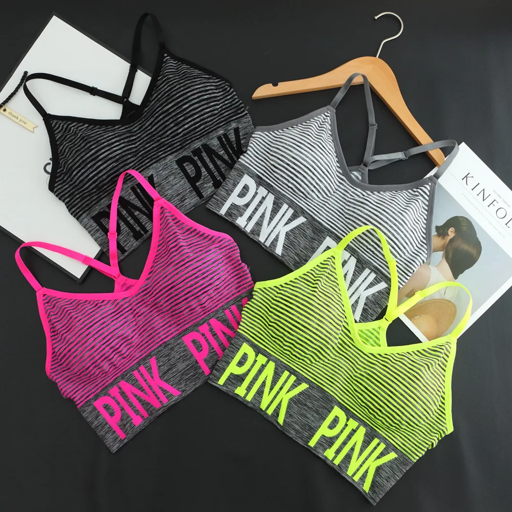 

Push Up Sport Bra Pink Letter Print Sport Bra Tops for Women Gym Wear Fitness Running Yoga Bra Sportswear Casual & breathable