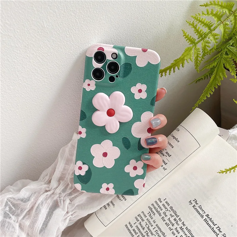 

3D Vintage green flowers Phone Cases for iphone 12 11 pro max X XS XR 7 8 Plus 12mini ins Popular Chic Soft IMD Back Cover Gift