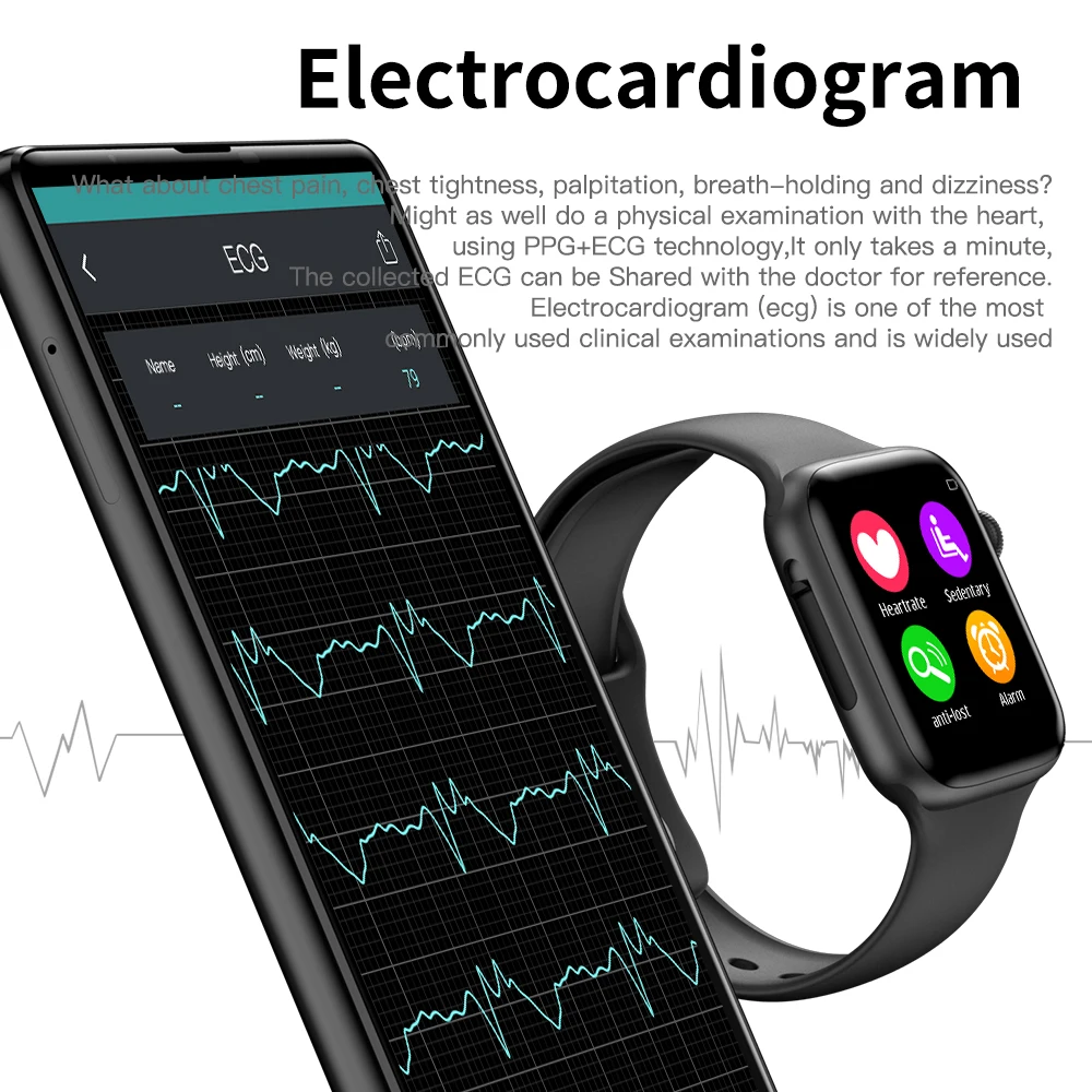 2019 ECG Monitor Smart Watch Health Tracker MTK2502D Bluetooth Notification Call Smartwatch Wristwatch for Samsung Xiaomi IOS |