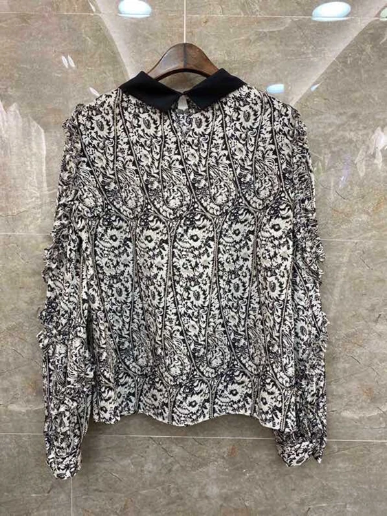 

2020 autumn and winter new women's color matching small pointed collar printing long-sleeved all-match shirt 1207