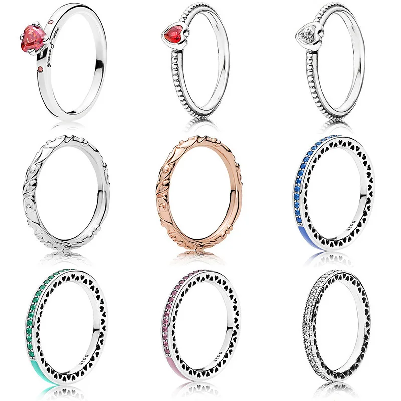 

Classic Silver Color Rings With Colorful Drop Oil Love Heart Crystal Wedding & Party Ring For Women Jewelry