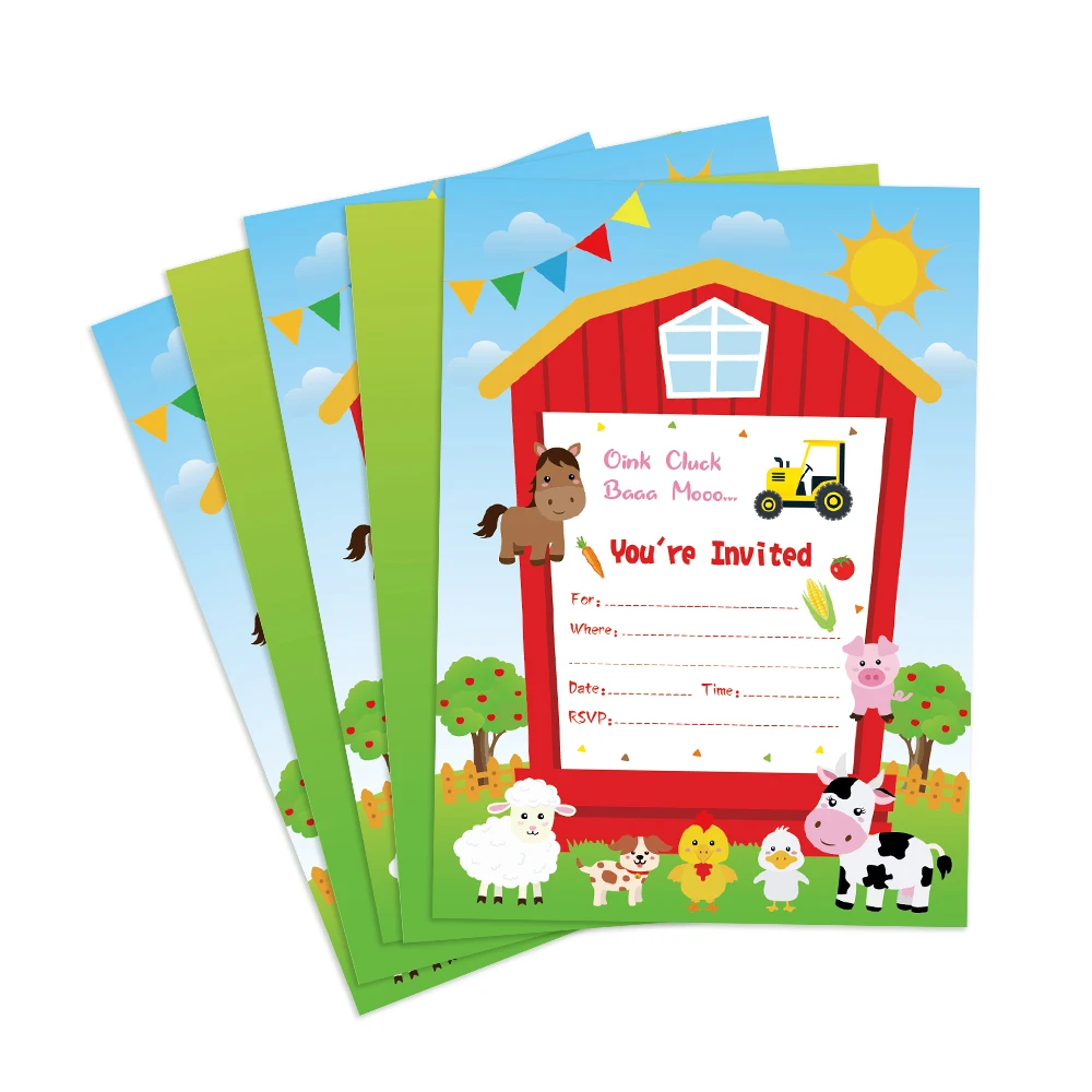 

Happy Farm Animals Theme Party Invitations Cards Decorations Baby Shower Party Invitations Kids Birthday Party Favors
