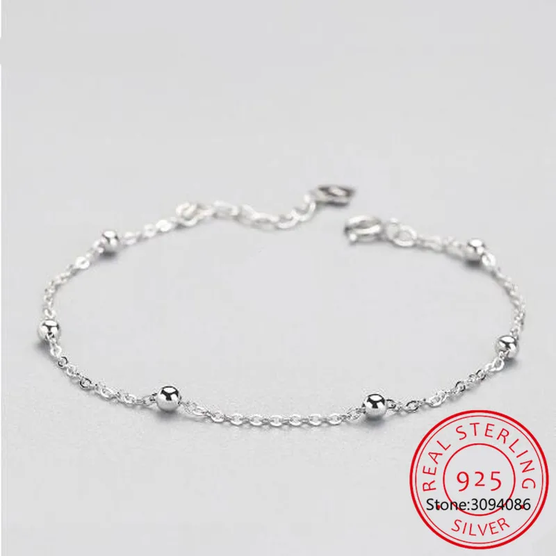 

Браслет-цепочка женский из серебра 925 пробы с бусинами