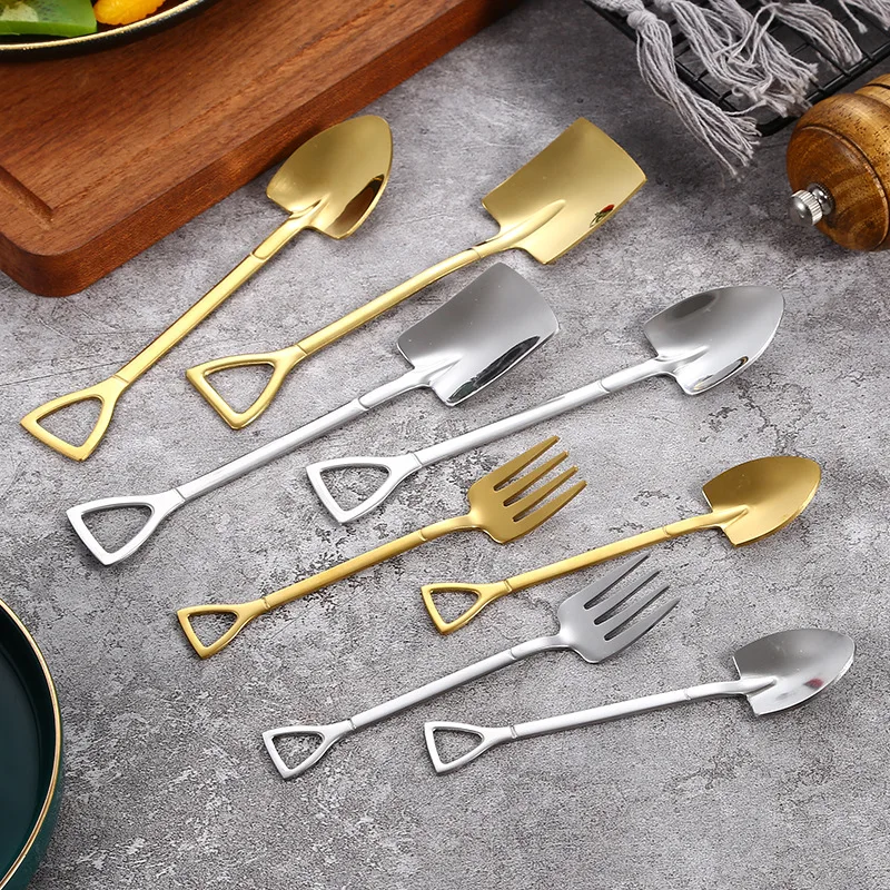 2 шт. Нержавеющая сталь Лопата Ложка Бытовой милый смешивания ложка чайная Вилка