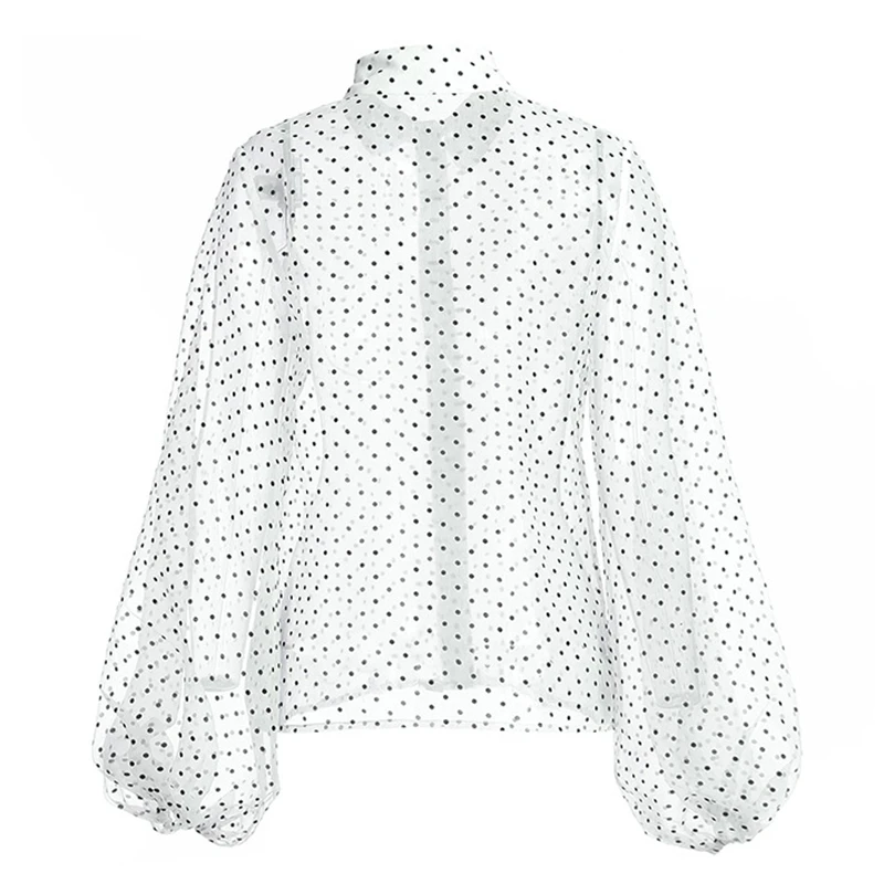 Женская рубашка в горошек GALCAUR винтажная блузка с отложным воротником и