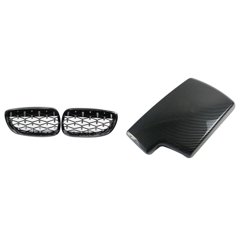 

2 Pcs Front Kidney Grill, Front Hood Diamond Grille & 1 Pcs Car Interior Stowing Tidying Armrest Box