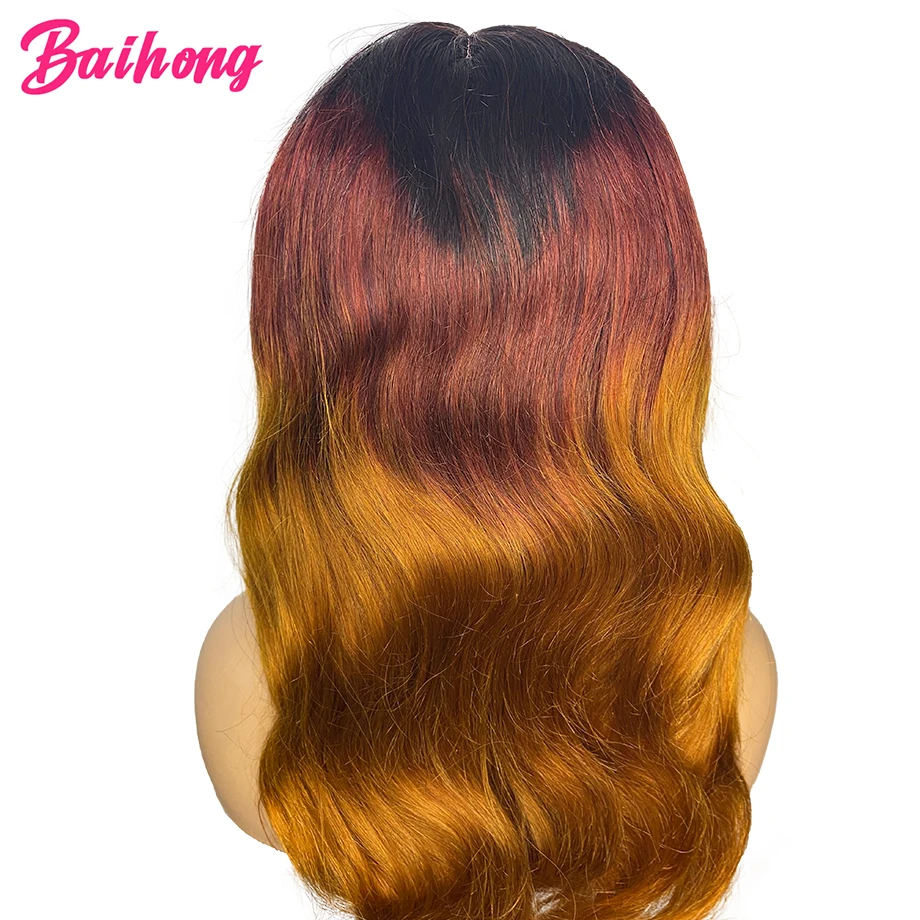 

Highlight Transparent Lace Wig 99j Ombre 13X1 T Part Lace Frontal Brazilian Human Hair Wig Pre Plucked 1b30 Orange Color Baihong