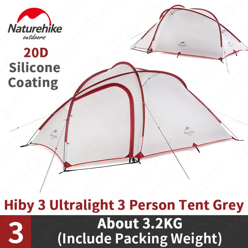 

Naturehike Outdoors Tent Hiby3 Ultralight 2 3 Persons 20D Silicone Waterproof Double Layer 4 Season Family Tent NH17K230-P