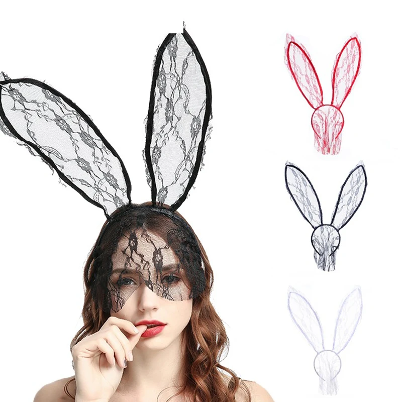 

Новые креативные вечерние головные уборы, сексуальные кружевные заячьи ушки с вуалью, повязка на голову для женщин, маскарадное украшение