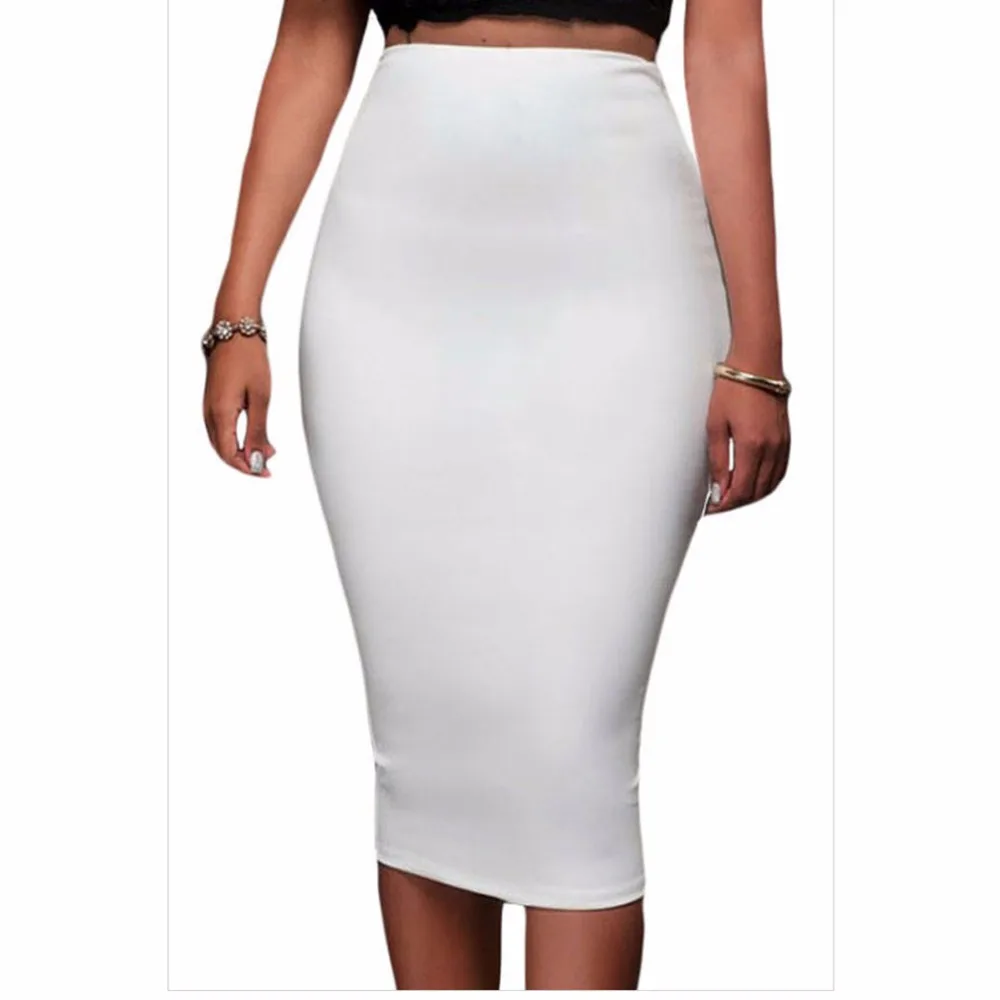 

Women Slim Fitted Pencil Skirt Mid Calf High Waist Straight Women Back Zipper Skirt Female Solid Empire