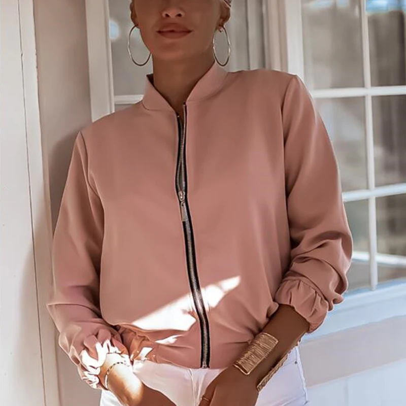 Женская однотонная куртка 2020 осень с длинным рукавом тонкие топы круглым вырезом