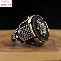 50pcs vintage ancient middle east arabic style mens rings trendy two tone carving pattern punk rings for men party jewelry gift