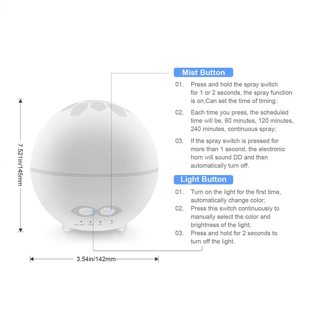 

400ml Mini Electric Aroma Air Diffuser Ball Remote Control Home Colorful Night Light Spray Ultrasonic Essential Air Humidifier