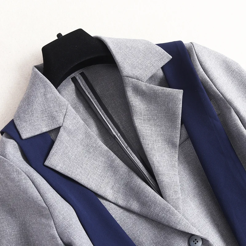 OL Tracksuit 2020 Spring Autumn Fashion Blazer Sets Women Notched Collar Grey Blazer Jacket+Full Length Strap Pant Set