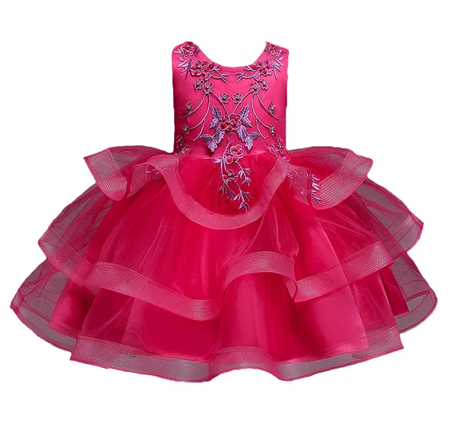 Fuchsia Новинка года; короткие пышные Детские платья-пачки с вышитым жемчугом и оборками для маленьких девочек; Детские праздничные платья на Рождество - Цвет: Fuchsia