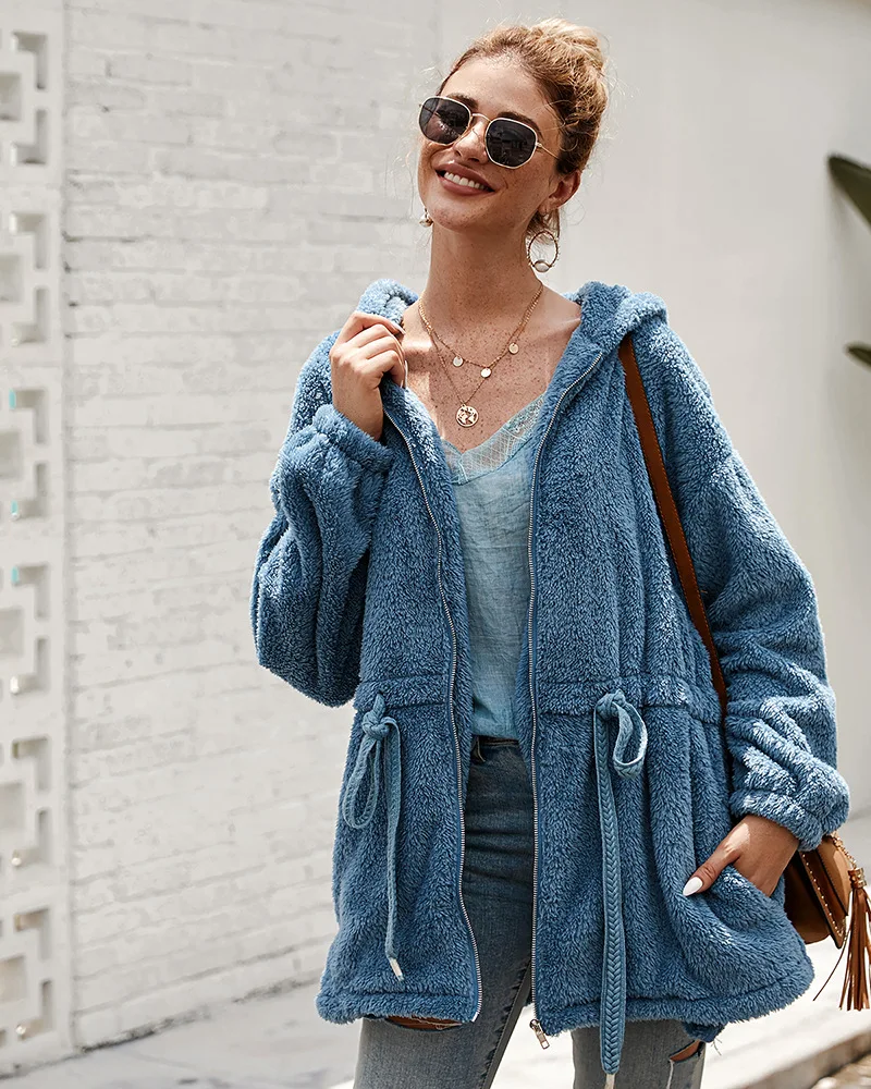 Женское плюшевое пальто с капюшоном свободная повседневная праздничная одежда