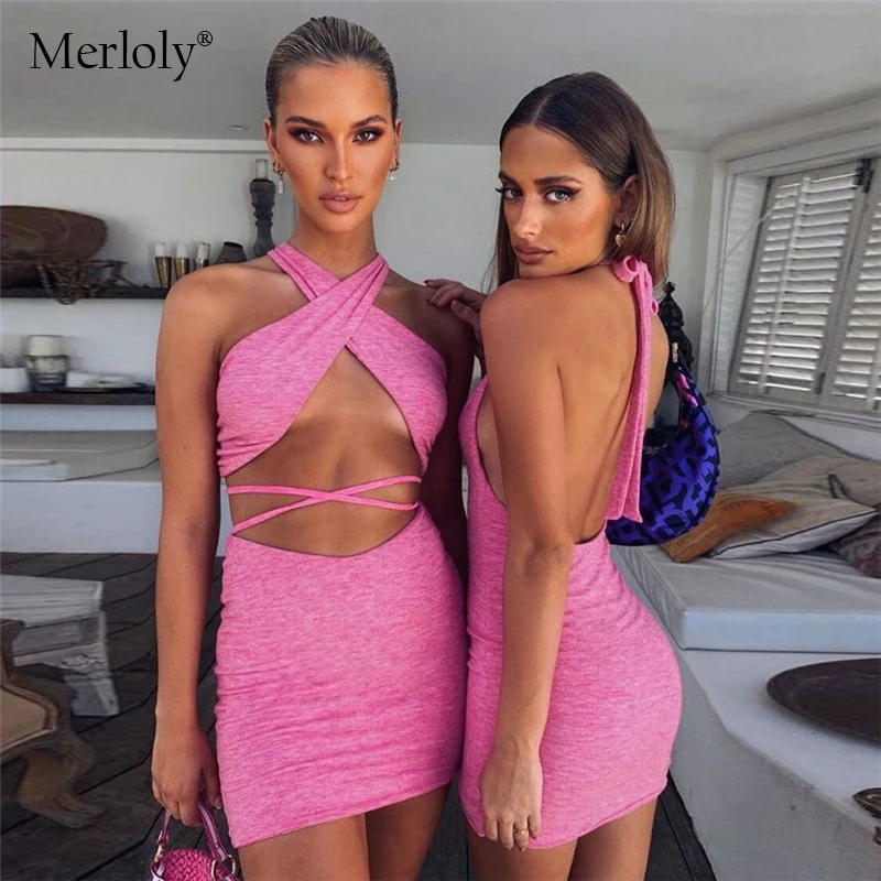 

Skirts for women Sexy Bandage Criss Cross Crop Top & Skirt Halter Two Piece Sets Women Club Party Outfits Solid Slim Set