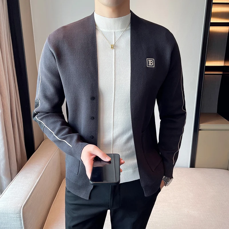 

2021 Autumn Knit Jacket Cardigan Men Long Sleeve Slim Sweater Business Casual Knitwear Sweatercoat Social Street Wear Clothing