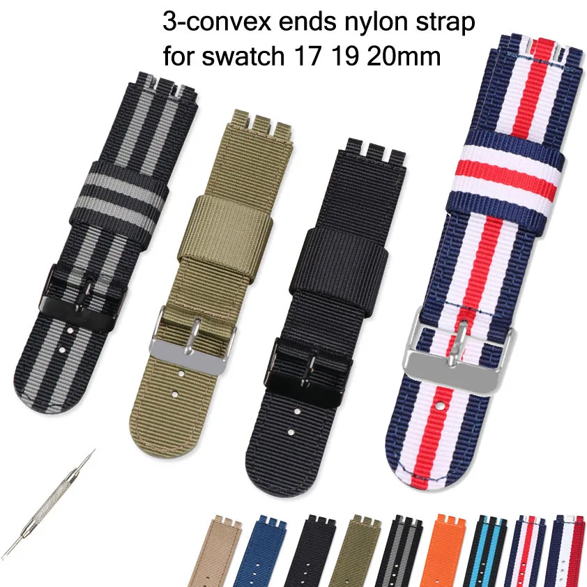 

17mm 19mm 20mm Nylon Watch Band for Swatch 3-convex Ends Fabric Canvas Replacement Watch Strap for Swatch Weave Wrist Bracelet