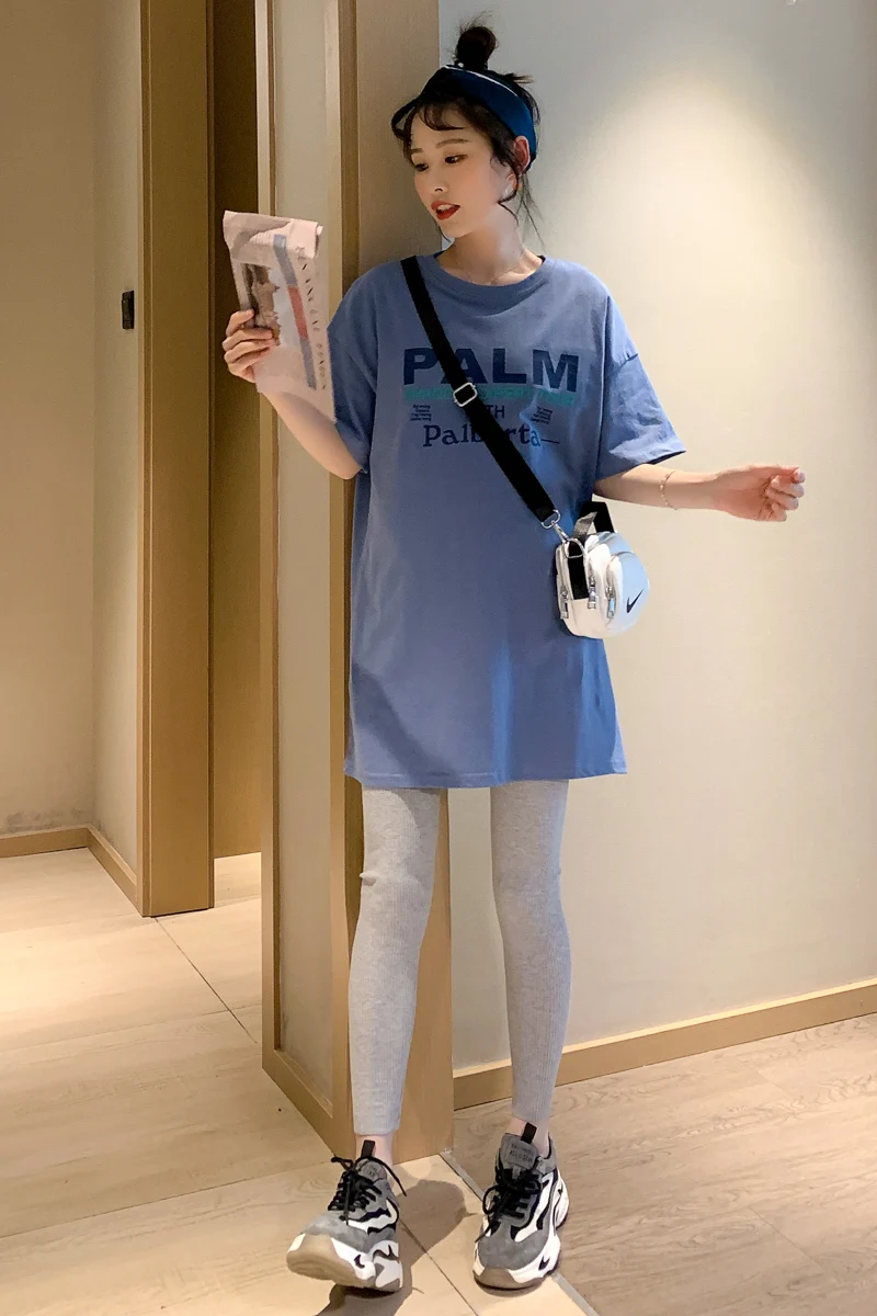 

8229# Summer Thin Letter Printed Cotton Maternity Tees Large Size Loose T Shirt Clothes for Pregnant Women Pregnancy Casual Tops