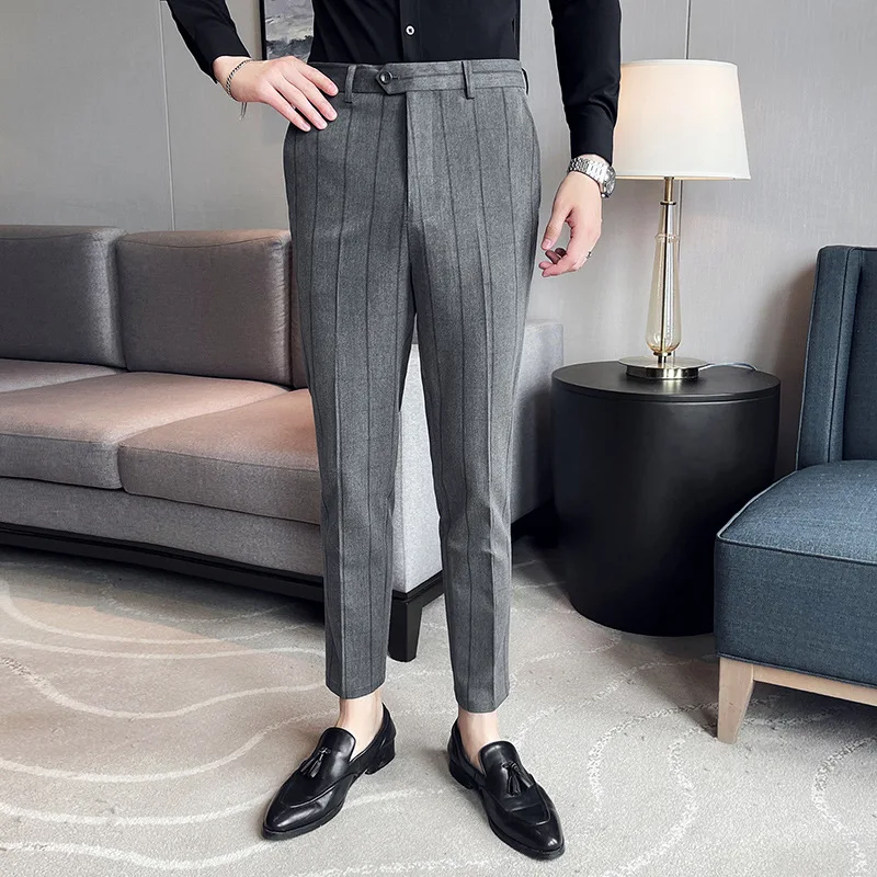 

2021 autumn new men's slim fit trousers casual pants plus size trousers professional trousers wholesale striped trousers
