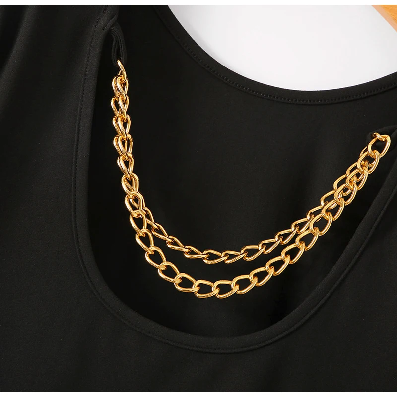 

High Street Chain Keyhole Back Black T-shirt Summer Casual O-neck Short Sleeves Women T-shirts Sexy Summer Lady Tops New