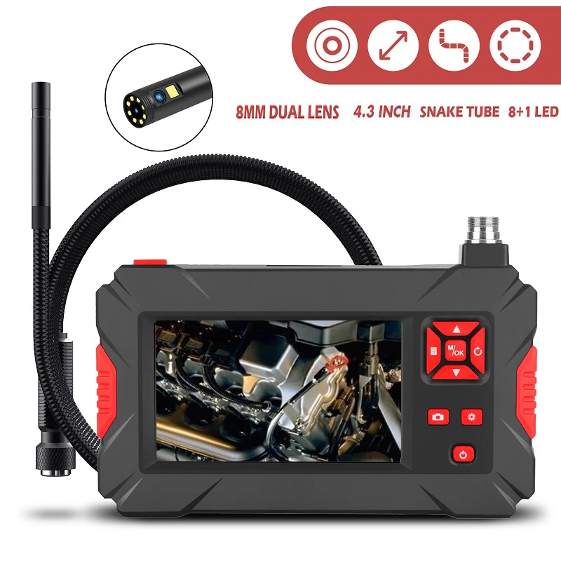 

New Handhold Screen Endoscope Dual Lens Camera 4.3 inch Industrial Borescope 8mm 2.0mp Inspection Snake Camera 18650 Battery