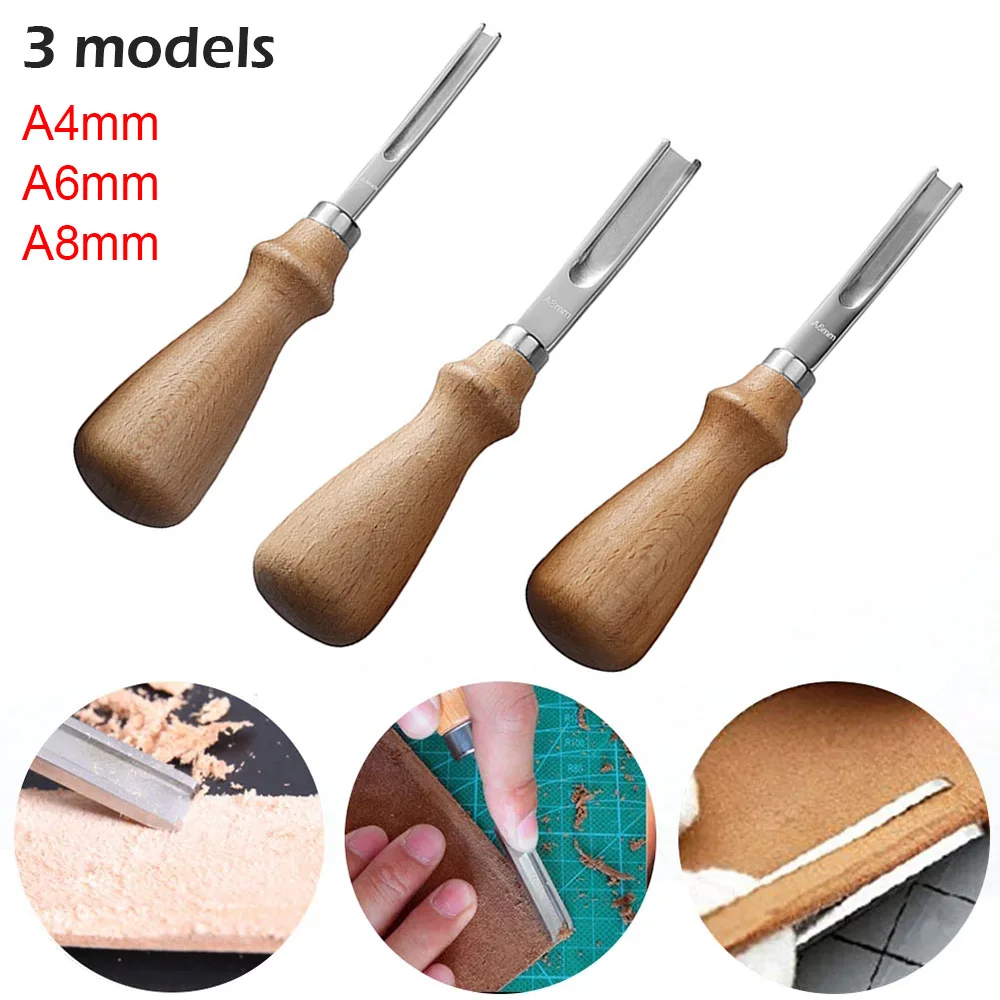 

3 size A4mm A6mm A8mm Practical Leather Craft Edge Beveler Skiving Beveling Knife DIY Cutting Hand Craft Tool with Wood Handle