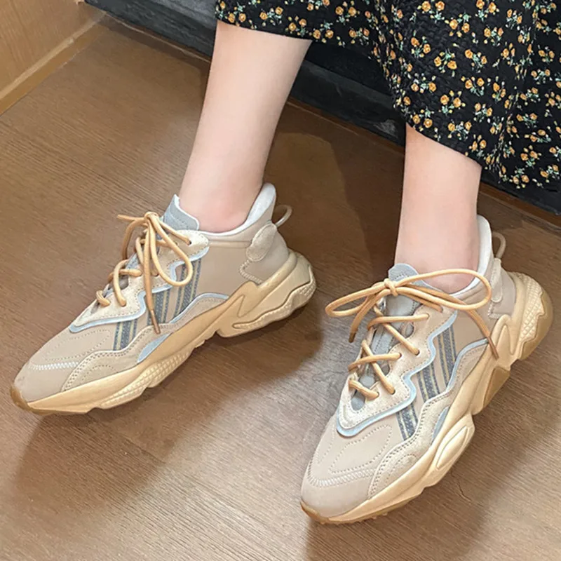 Summer Shoes Round Toe Popular Sneakers Lace-Up Female Mixed Colors Women Flats Casual Walking Platfrom | Обувь