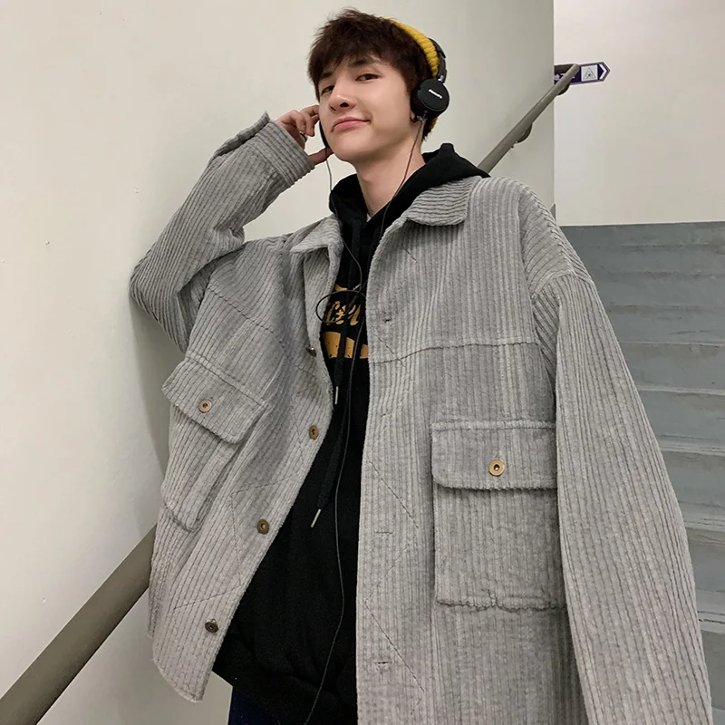 

Однотонные вельветовые куртки и пальто для мужчин осень и зима 2020 модная одежда корейская куртка на пуговицах размера плюс карго уличная од...