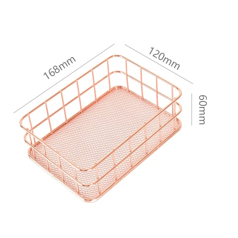 

Nordic Iron Storage Basket Office Desktop Rose Gold Basket Sundries Makeup Brushes Cosmetics Multifunction Organizer Basket