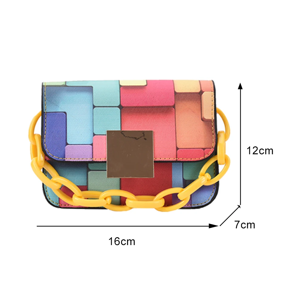 

Women Colorful Jigsaw Puzzle Pattern PU Leather Shoulder Bag Chain Flap Buckle Small Square Tote Messenger Handbag Purse