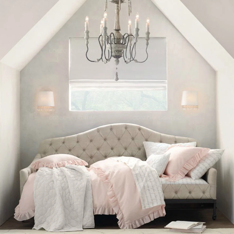 Французские настенные светильники резные винтажные Деревянные Настенные 2 света